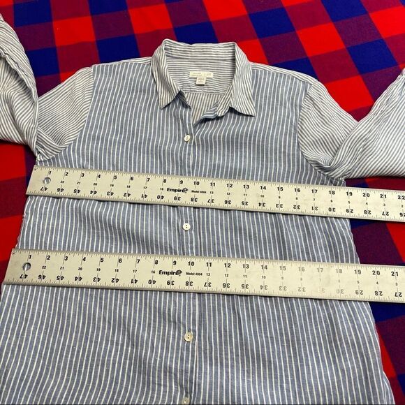 J. Jill Love Linen Blue White Stripe Button Up Shirt Size Small Petite Small - Picture 11 of 11